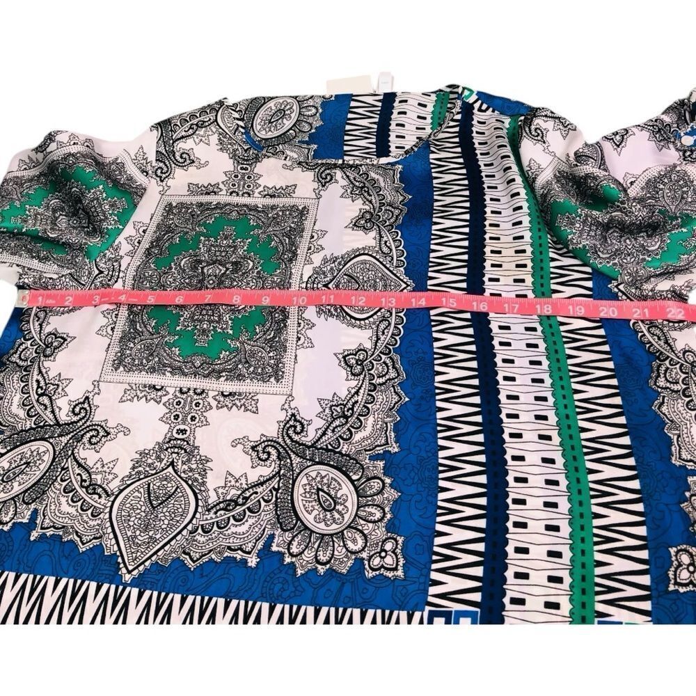 Chico’s Blue and Green Patchwork Top Blouse - Picture 8 of 9